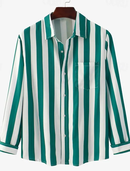 Clearance OUKU Men's Shirt Summer Shirt Casual Shirt Button Up Shirt Striped Shirts Black Royal Blue Blue Red Gray Long Sleeve Striped Turndown Vacation Street Front Pocket Clothing Apparel Polyester Stylish