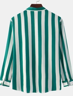 Clearance OUKU Men's Shirt Summer Shirt Casual Shirt Button Up Shirt Striped Shirts Black Royal Blue Blue Red Gray Long Sleeve Striped Turndown Vacation Street Front Pocket Clothing Apparel Polyester Stylish