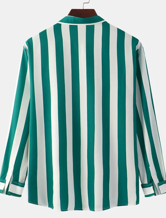 Clearance OUKU Men's Shirt Summer Shirt Casual Shirt Button Up Shirt Striped Shirts Black Royal Blue Blue Red Gray Long Sleeve Striped Turndown Vacation Street Front Pocket Clothing Apparel Polyester Stylish