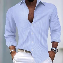 Outlet OUKU Men's Shirt Summer Shirt Casual Shirt Striped Shirt Button Up Shirt Black Light Green Pink Red Royal Blue Long Sleeve Stripe Collar Vacation Daily Clothing Apparel Fashion Casual
