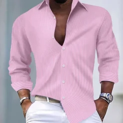 Outlet OUKU Men's Shirt Summer Shirt Casual Shirt Striped Shirt Button Up Shirt Black Light Green Pink Red Royal Blue Long Sleeve Stripe Collar Vacation Daily Clothing Apparel Fashion Casual
