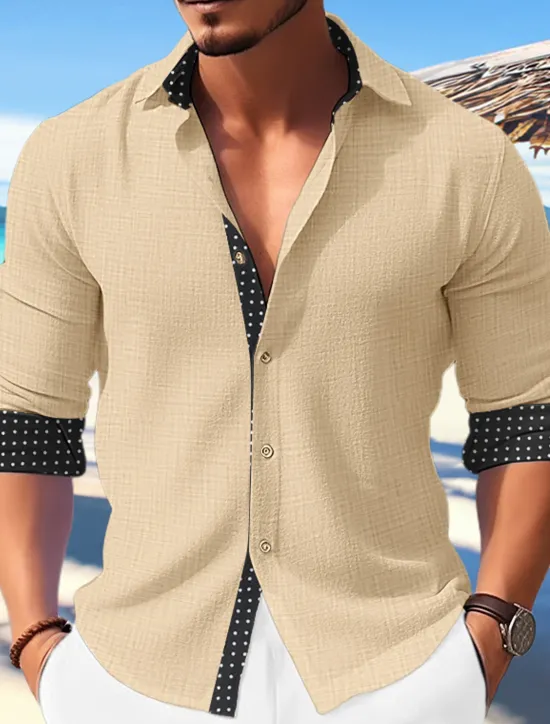 Sale OUKU Men's Shirt Summer Shirt Casual Shirt Beach Shirt Button Up Shirt Polka Dot Vacation Casual Black White Blue Khaki Long Sleeve Turndown Spring & Summer Clothing Apparel