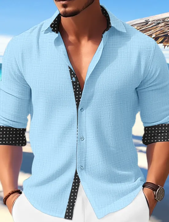 Sale OUKU Men's Shirt Summer Shirt Casual Shirt Beach Shirt Button Up Shirt Polka Dot Vacation Casual Black White Blue Khaki Long Sleeve Turndown Spring & Summer Clothing Apparel