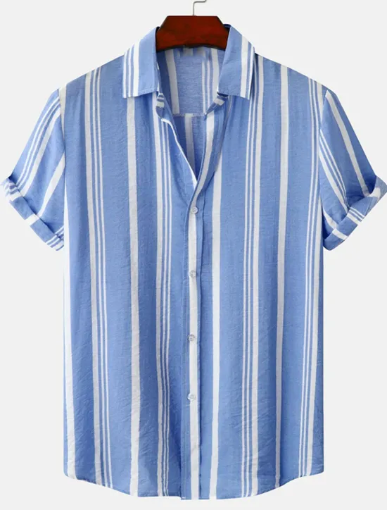 New OUKU Men's Shirt Summer Shirt Casual Shirt Button Up Shirt Striped Shirts Black Blue Red Green Short Sleeve Striped Turndown Vacation Street Clothing Apparel Cotton Cotton Blend Fashion Casual Comfortable