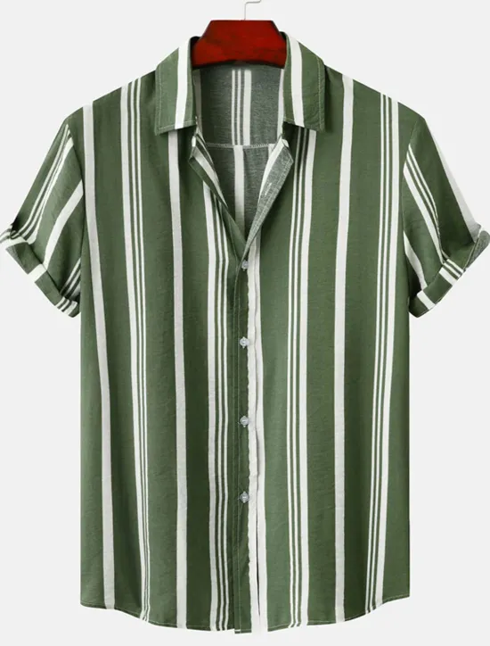 New OUKU Men's Shirt Summer Shirt Casual Shirt Button Up Shirt Striped Shirts Black Blue Red Green Short Sleeve Striped Turndown Vacation Street Clothing Apparel Cotton Cotton Blend Fashion Casual Comfortable