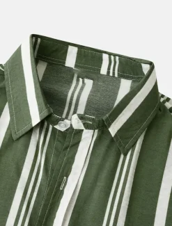 New OUKU Men's Shirt Summer Shirt Casual Shirt Button Up Shirt Striped Shirts Black Blue Red Green Short Sleeve Striped Turndown Vacation Street Clothing Apparel Cotton Cotton Blend Fashion Casual Comfortable