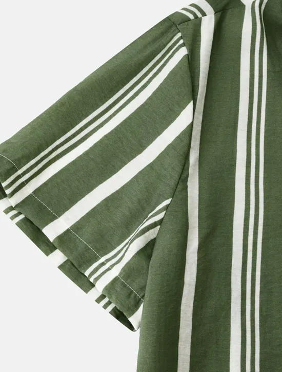New OUKU Men's Shirt Summer Shirt Casual Shirt Button Up Shirt Striped Shirts Black Blue Red Green Short Sleeve Striped Turndown Vacation Street Clothing Apparel Cotton Cotton Blend Fashion Casual Comfortable