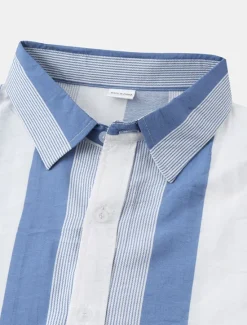 Discount OUKU Men's Shirt Summer Shirt Casual Shirt Button Up Shirt Striped Shirts Black White Yellow Pink Blue Short Sleeve Striped Turndown Vacation Street Clothing Apparel Cotton Stylish Classic Casual