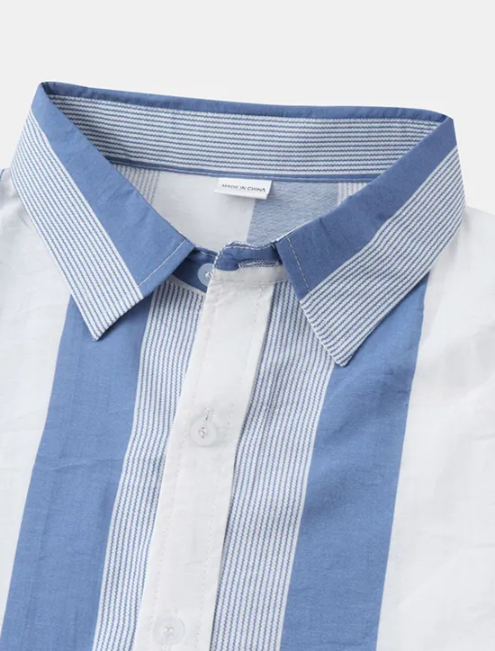 Discount OUKU Men's Shirt Summer Shirt Casual Shirt Button Up Shirt Striped Shirts Black White Yellow Pink Blue Short Sleeve Striped Turndown Vacation Street Clothing Apparel Cotton Stylish Classic Casual