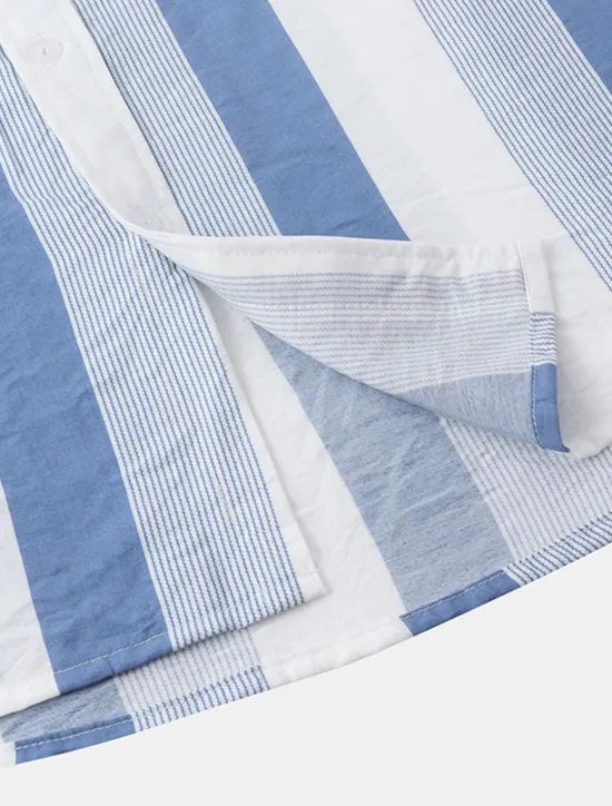 Discount OUKU Men's Shirt Summer Shirt Casual Shirt Button Up Shirt Striped Shirts Black White Yellow Pink Blue Short Sleeve Striped Turndown Vacation Street Clothing Apparel Cotton Stylish Classic Casual