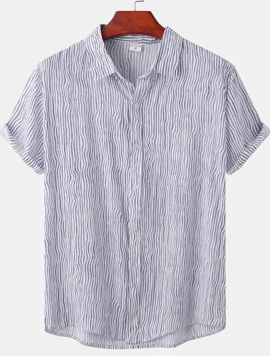 Discount OUKU Men's Shirt Summer Shirt Casual Shirt Button Up Shirt Striped Shirts Black White Yellow Pink Blue Short Sleeve Striped Turndown Vacation Street Clothing Apparel Cotton Stylish Classic Casual