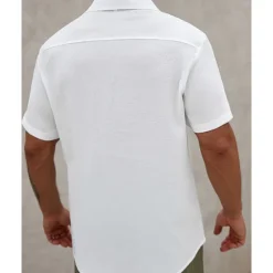 Sale OUKU Men's Shirt Summer Shirt Casual Shirt Beach Shirt Button Up Shirt Short Sleeve Plain Lapel Vacation Hawaiian Clothing Apparel Polyester Fashion Casual Comfortable White