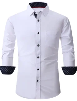 Discount OUKU Men's Shirt Summer Shirt Casual Shirt Button Up Shirt Black White Pink Wine Red Long Sleeve Geometric Color Block Lapel Vacation Daily Patchwork Clothing Apparel Polyester Fashion Casual Comfortable