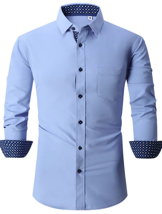 Discount OUKU Men's Shirt Summer Shirt Casual Shirt Button Up Shirt Black White Pink Wine Red Long Sleeve Geometric Color Block Lapel Vacation Daily Patchwork Clothing Apparel Polyester Fashion Casual Comfortable