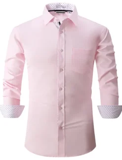 Discount OUKU Men's Shirt Summer Shirt Casual Shirt Button Up Shirt Black White Pink Wine Red Long Sleeve Geometric Color Block Lapel Vacation Daily Patchwork Clothing Apparel Polyester Fashion Casual Comfortable