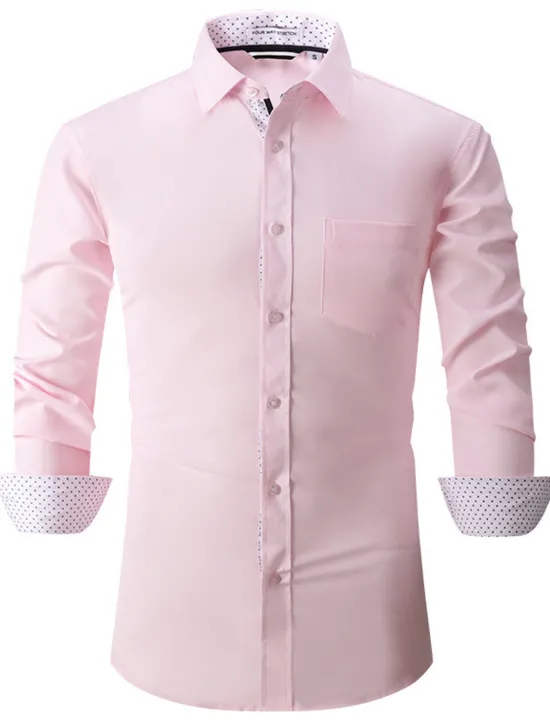 Discount OUKU Men's Shirt Summer Shirt Casual Shirt Button Up Shirt Black White Pink Wine Red Long Sleeve Geometric Color Block Lapel Vacation Daily Patchwork Clothing Apparel Polyester Fashion Casual Comfortable