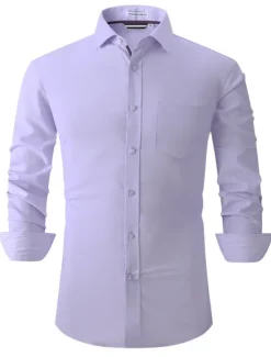 Discount OUKU Men's Shirt Summer Shirt Casual Shirt Button Up Shirt Black White Pink Wine Red Long Sleeve Geometric Color Block Lapel Vacation Daily Patchwork Clothing Apparel Polyester Fashion Casual Comfortable