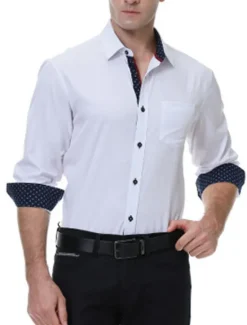Discount OUKU Men's Shirt Summer Shirt Casual Shirt Button Up Shirt Black White Pink Wine Red Long Sleeve Geometric Color Block Lapel Vacation Daily Patchwork Clothing Apparel Polyester Fashion Casual Comfortable