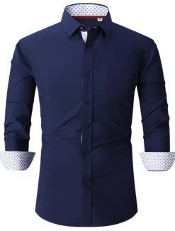 Discount OUKU Men's Shirt Summer Shirt Casual Shirt Button Up Shirt Black White Pink Wine Red Long Sleeve Geometric Color Block Lapel Vacation Daily Patchwork Clothing Apparel Polyester Fashion Casual Comfortable