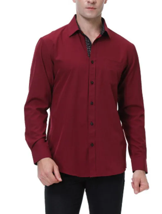 Discount OUKU Men's Shirt Summer Shirt Casual Shirt Button Up Shirt Black White Pink Wine Red Long Sleeve Geometric Color Block Lapel Vacation Daily Patchwork Clothing Apparel Polyester Fashion Casual Comfortable