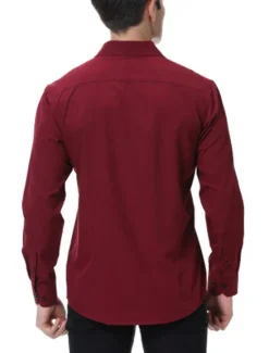 Discount OUKU Men's Shirt Summer Shirt Casual Shirt Button Up Shirt Black White Pink Wine Red Long Sleeve Geometric Color Block Lapel Vacation Daily Patchwork Clothing Apparel Polyester Fashion Casual Comfortable
