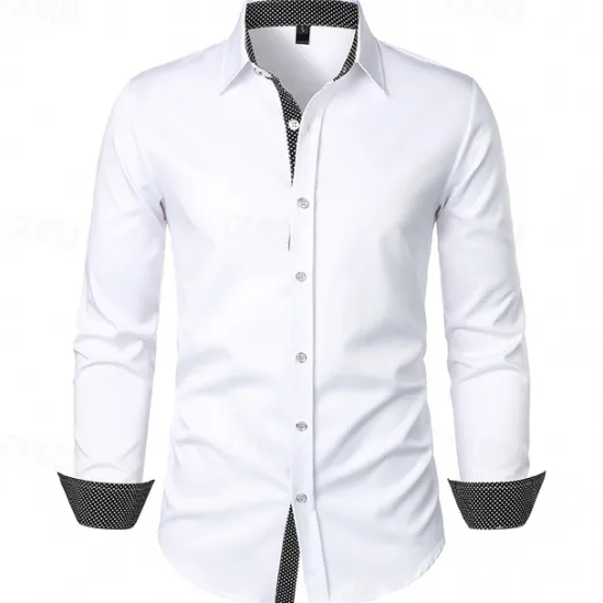 Outlet OUKU Men's Shirt Summer Shirt Casual Shirt Beach Shirt Collared Shirt Button Up Shirt Black White Red Long Sleeve Polka Dot Lapel Vacation Hawaiian Pocket Clothing Apparel Polyester Fashion Casual