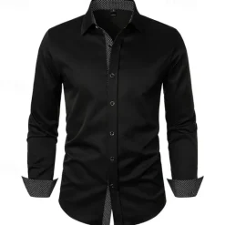 Outlet OUKU Men's Shirt Summer Shirt Casual Shirt Beach Shirt Collared Shirt Button Up Shirt Black White Red Long Sleeve Polka Dot Lapel Vacation Hawaiian Pocket Clothing Apparel Polyester Fashion Casual