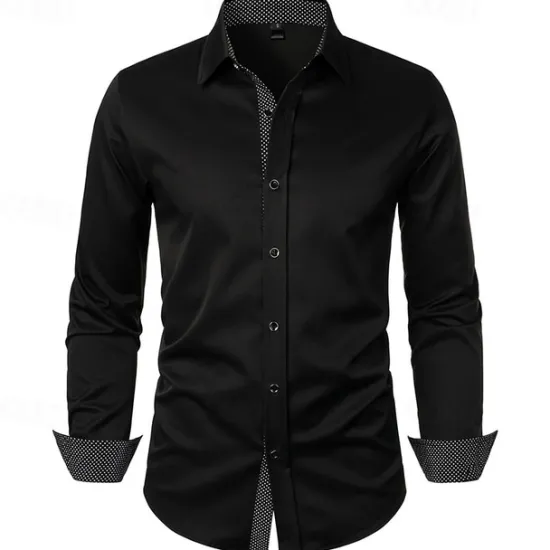 Outlet OUKU Men's Shirt Summer Shirt Casual Shirt Beach Shirt Collared Shirt Button Up Shirt Black White Red Long Sleeve Polka Dot Lapel Vacation Hawaiian Pocket Clothing Apparel Polyester Fashion Casual