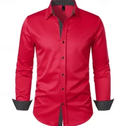 Outlet OUKU Men's Shirt Summer Shirt Casual Shirt Beach Shirt Collared Shirt Button Up Shirt Black White Red Long Sleeve Polka Dot Lapel Vacation Hawaiian Pocket Clothing Apparel Polyester Fashion Casual
