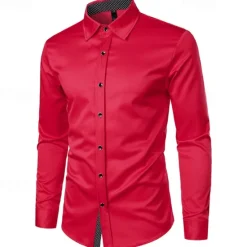 Outlet OUKU Men's Shirt Summer Shirt Casual Shirt Beach Shirt Collared Shirt Button Up Shirt Black White Red Long Sleeve Polka Dot Lapel Vacation Hawaiian Pocket Clothing Apparel Polyester Fashion Casual