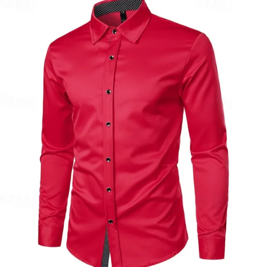 Outlet OUKU Men's Shirt Summer Shirt Casual Shirt Beach Shirt Collared Shirt Button Up Shirt Black White Red Long Sleeve Polka Dot Lapel Vacation Hawaiian Pocket Clothing Apparel Polyester Fashion Casual