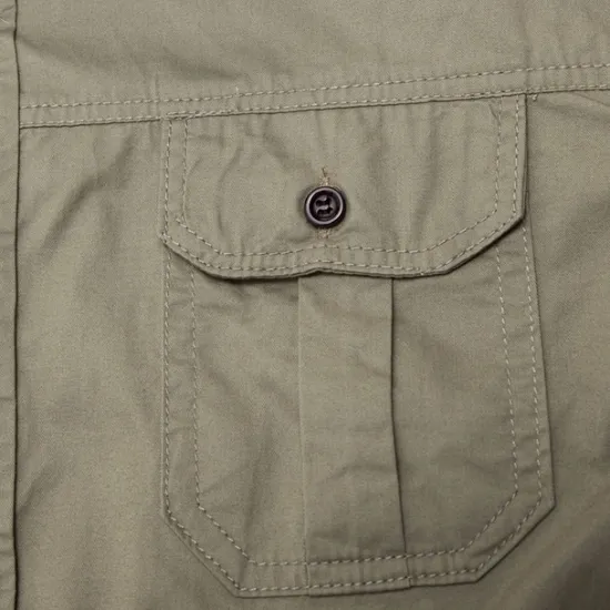 Outlet OUKU Men's Shirt Summer Shirt Casual Shirt Work Shirt Button Up Shirt Royal Blue khaki Army Green Short Sleeve Plain Lapel Vacation Holiday Front Pocket Clothing Apparel 100% Cotton Fashion Casual