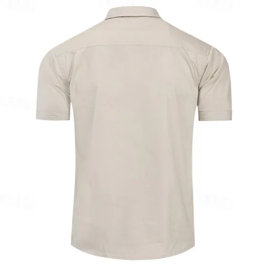 Outlet OUKU Men's Shirt Summer Shirt Casual Shirt Work Shirt Button Up Shirt Royal Blue khaki Army Green Short Sleeve Plain Lapel Vacation Holiday Front Pocket Clothing Apparel 100% Cotton Fashion Casual