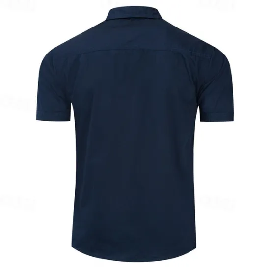 Outlet OUKU Men's Shirt Summer Shirt Casual Shirt Work Shirt Button Up Shirt Royal Blue khaki Army Green Short Sleeve Plain Lapel Vacation Holiday Front Pocket Clothing Apparel 100% Cotton Fashion Casual