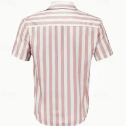 Best OUKU Men's Shirt Summer Shirt Casual Shirt Beach Shirt Button Up Shirt Black Pink Sky Blue Gray Short Sleeve Striped Lapel Vacation Hawaiian Buttons Clothing Apparel Polyester Fashion Casual Comfortable