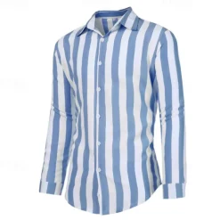 Sale OUKU Men's Shirt Summer Shirt Casual Shirt Beach Shirt Button Up Shirt Striped Shirts Black Blue Gray Long Sleeve Stripes Turndown Vacation Hawaiian Button-Down Clothing Apparel Polyester Fashion Casual