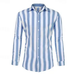 Sale OUKU Men's Shirt Summer Shirt Casual Shirt Beach Shirt Button Up Shirt Striped Shirts Black Blue Gray Long Sleeve Stripes Turndown Vacation Hawaiian Button-Down Clothing Apparel Polyester Fashion Casual