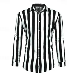 Sale OUKU Men's Shirt Summer Shirt Casual Shirt Beach Shirt Button Up Shirt Striped Shirts Black Blue Gray Long Sleeve Stripes Turndown Vacation Hawaiian Button-Down Clothing Apparel Polyester Fashion Casual