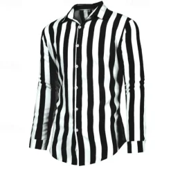 Sale OUKU Men's Shirt Summer Shirt Casual Shirt Beach Shirt Button Up Shirt Striped Shirts Black Blue Gray Long Sleeve Stripes Turndown Vacation Hawaiian Button-Down Clothing Apparel Polyester Fashion Casual