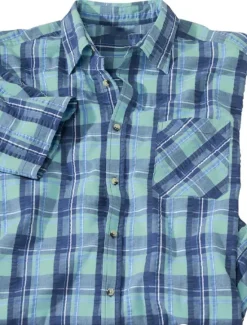 Sale OUKU Men's Shirt Summer Shirt Casual Shirt Beach Shirt Button Up Shirt Checked Shirts Short Sleeve Plaid Graphic Prints Turndown Vacation Street Print Clothing Apparel Cotton Cotton Blend Fashion Blue