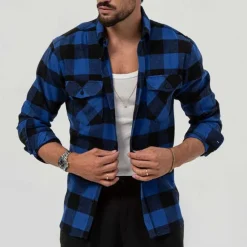 Best OUKU Men's Shirt Summer Shirt Casual Shirt Beach Shirt Button Up Shirt Overshirt Yellow Blue Long Sleeve Plaid Lapel Vacation Hawaiian Button-Down Clothing Apparel Fashion Casual Comfortable