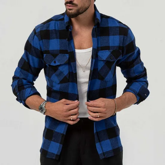 Best OUKU Men's Shirt Summer Shirt Casual Shirt Beach Shirt Button Up Shirt Overshirt Yellow Blue Long Sleeve Plaid Lapel Vacation Hawaiian Button-Down Clothing Apparel Fashion Casual Comfortable