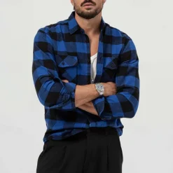 Best OUKU Men's Shirt Summer Shirt Casual Shirt Beach Shirt Button Up Shirt Overshirt Yellow Blue Long Sleeve Plaid Lapel Vacation Hawaiian Button-Down Clothing Apparel Fashion Casual Comfortable