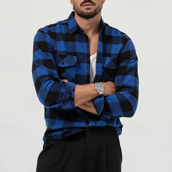 Best OUKU Men's Shirt Summer Shirt Casual Shirt Beach Shirt Button Up Shirt Overshirt Yellow Blue Long Sleeve Plaid Lapel Vacation Hawaiian Button-Down Clothing Apparel Fashion Casual Comfortable