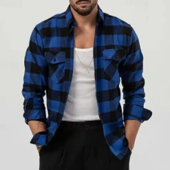 Best OUKU Men's Shirt Summer Shirt Casual Shirt Beach Shirt Button Up Shirt Overshirt Yellow Blue Long Sleeve Plaid Lapel Vacation Hawaiian Button-Down Clothing Apparel Fashion Casual Comfortable
