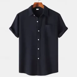 Sale OUKU Men's Shirt Summer Shirt Casual Shirt Beach Shirt Button Up Shirt White Light Green Navy Blue Blue Purple Short Sleeve Plain Lapel Vacation Hawaiian Pocket Clothing Apparel Polyester Fashion Casual