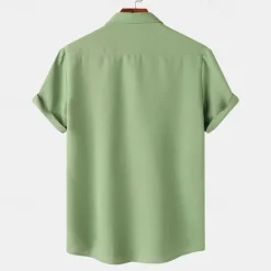 Sale OUKU Men's Shirt Summer Shirt Casual Shirt Beach Shirt Button Up Shirt White Light Green Navy Blue Blue Purple Short Sleeve Plain Lapel Vacation Hawaiian Pocket Clothing Apparel Polyester Fashion Casual