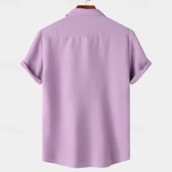 Sale OUKU Men's Shirt Summer Shirt Casual Shirt Beach Shirt Button Up Shirt White Light Green Navy Blue Blue Purple Short Sleeve Plain Lapel Vacation Hawaiian Pocket Clothing Apparel Polyester Fashion Casual