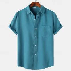 Sale OUKU Men's Shirt Summer Shirt Casual Shirt Beach Shirt Button Up Shirt White Light Green Navy Blue Blue Purple Short Sleeve Plain Lapel Vacation Hawaiian Pocket Clothing Apparel Polyester Fashion Casual