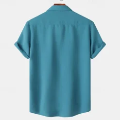 Sale OUKU Men's Shirt Summer Shirt Casual Shirt Beach Shirt Button Up Shirt White Light Green Navy Blue Blue Purple Short Sleeve Plain Lapel Vacation Hawaiian Pocket Clothing Apparel Polyester Fashion Casual